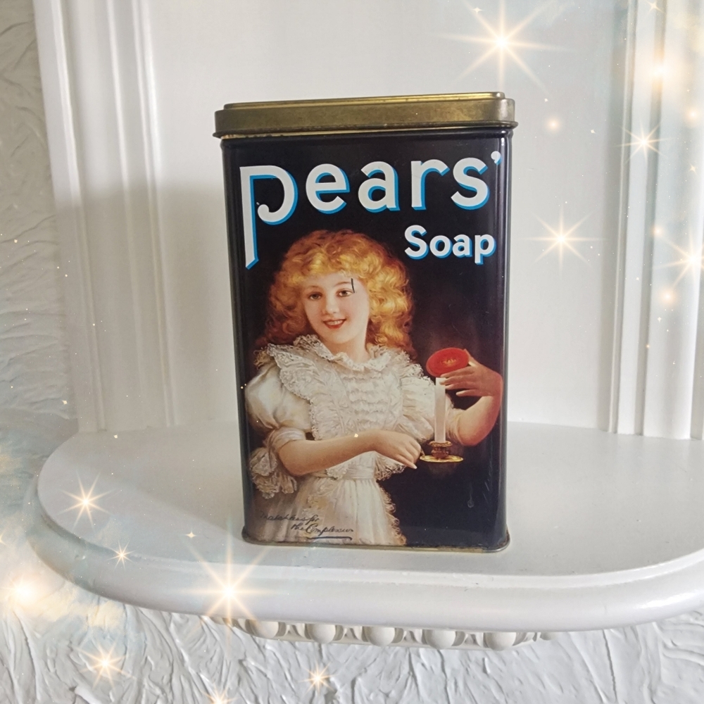 Vintage Pear's Soap 6 3/8" Tall Tin Metal Container Good used condition.
